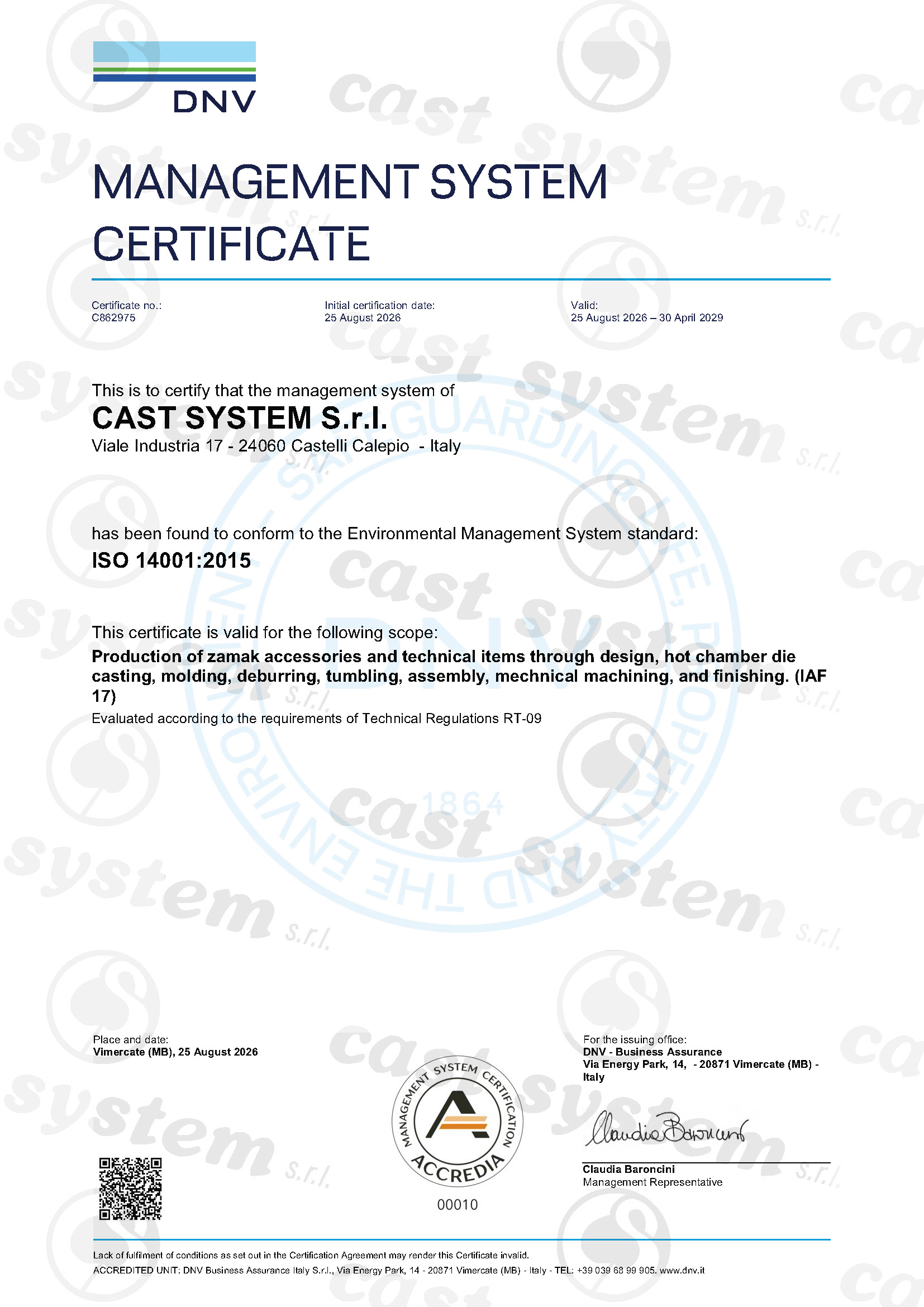 ISO14001 eng 2026 2019 Zamak Recyclability Certificate Nyrstar )
